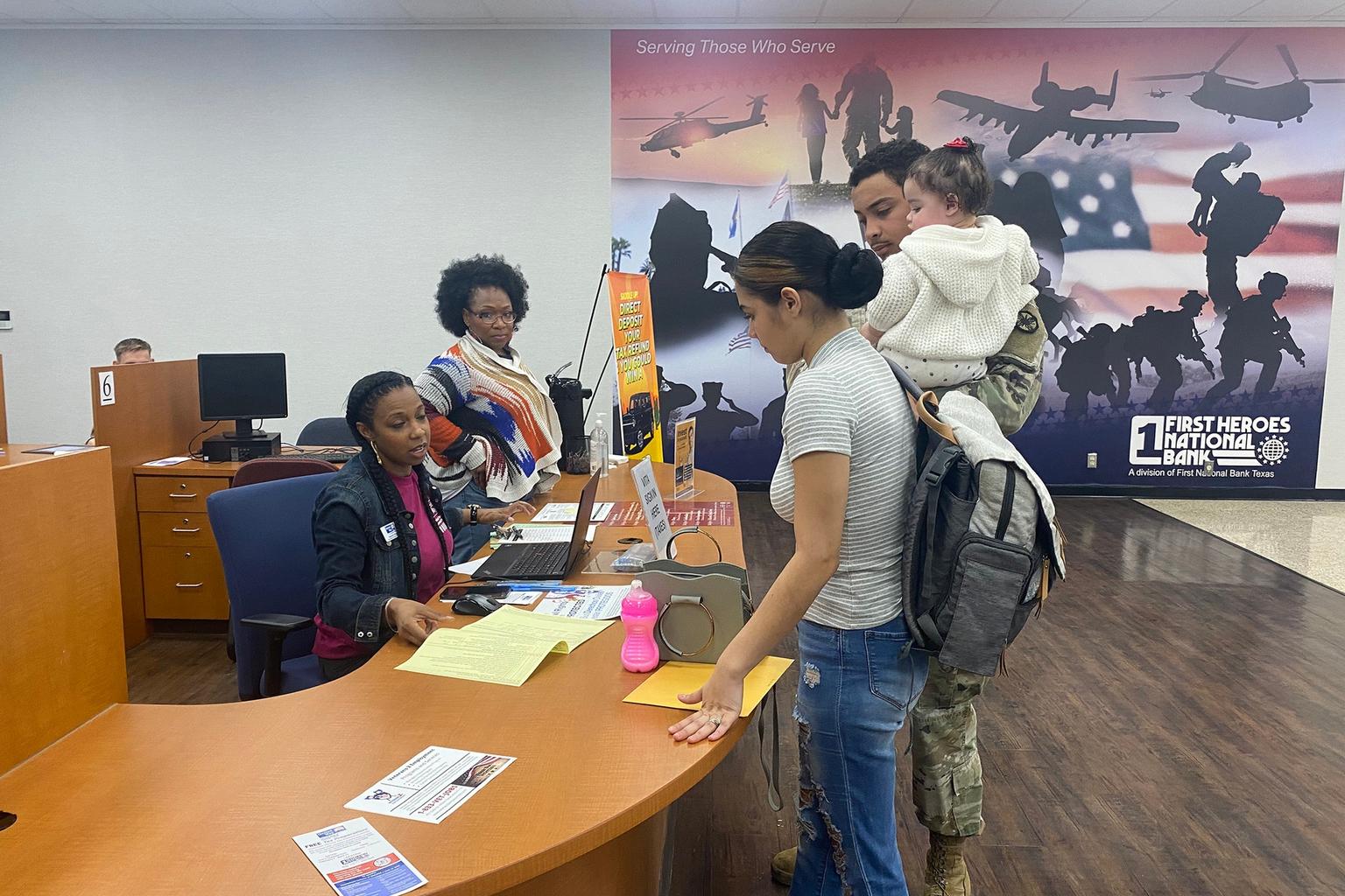 A military family checks in for IRS-certified VITA tax assistance near Fort Hood, Texas.