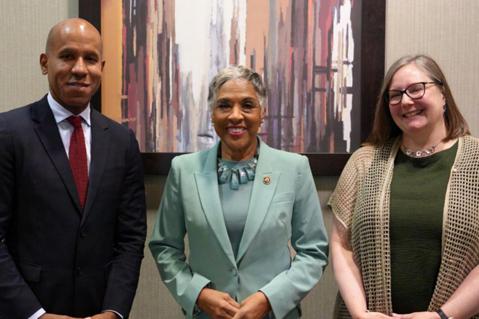 U.S. Treasury Under Secretary Brian Nelson, Representative Joyce Beatty, and FinCEN Director Andrea Gacki at a Columbus small-business BOI outreach event.